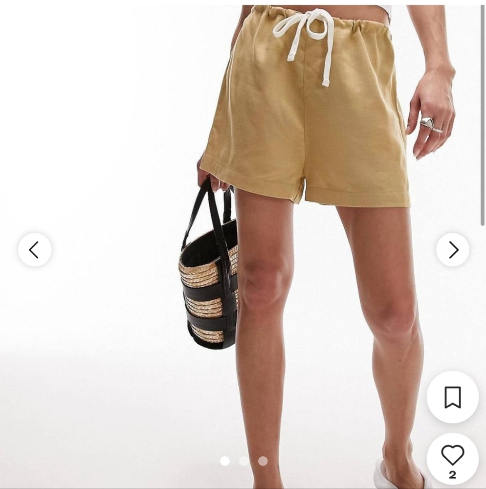 NWT Topshop high waist linen draw cord shorts in sand